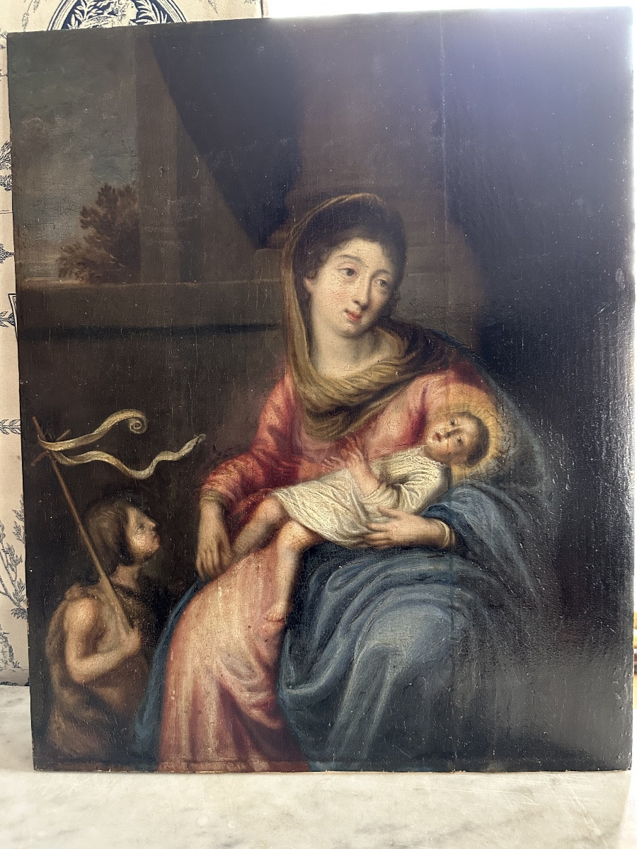 Tableau vierge à l enfant 17eme suiveur de Mignard-photo-2