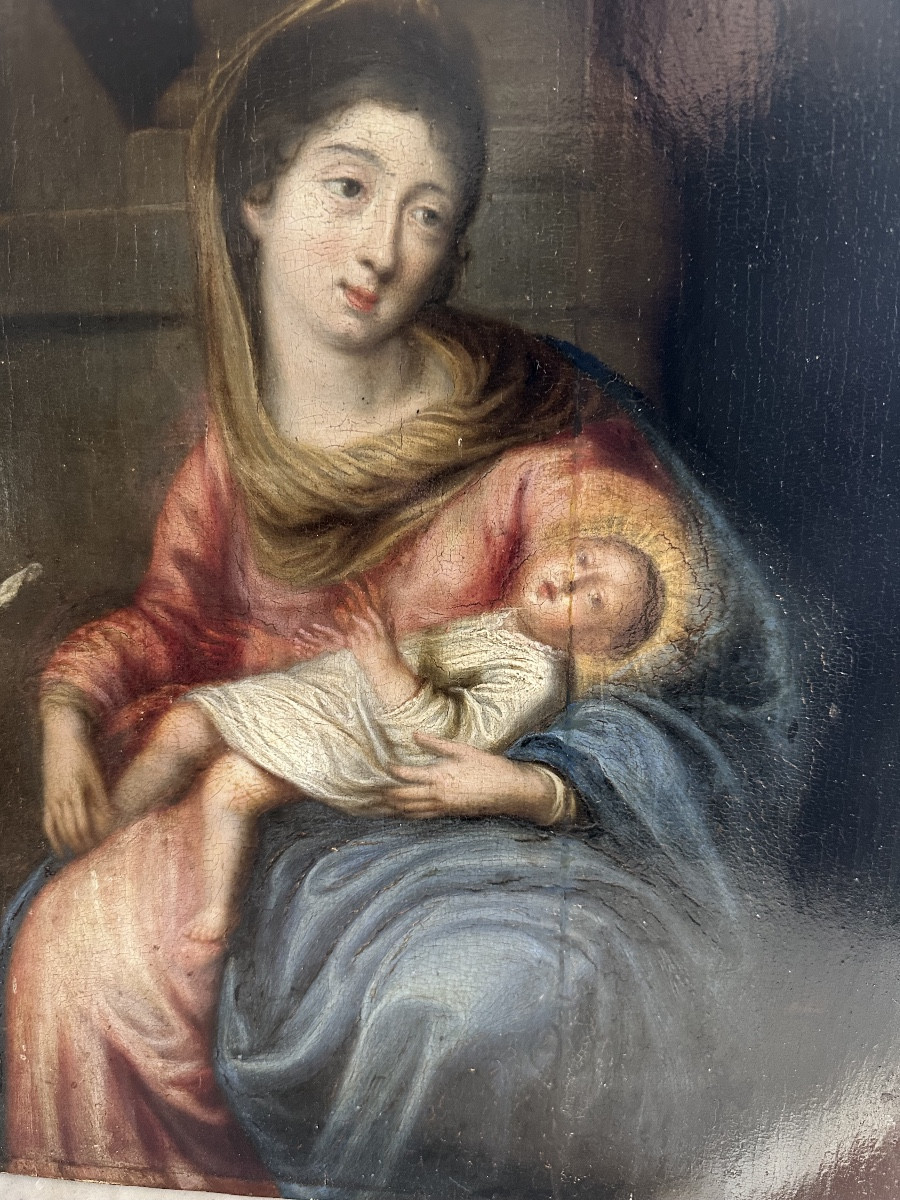 Tableau vierge à l enfant 17eme suiveur de Mignard-photo-3