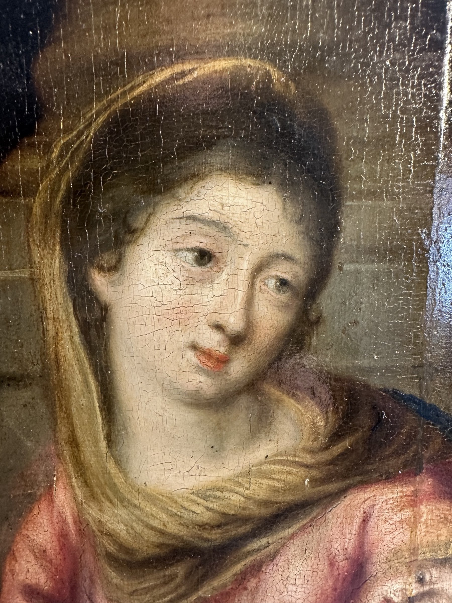 Tableau vierge à l enfant 17eme suiveur de Mignard-photo-3