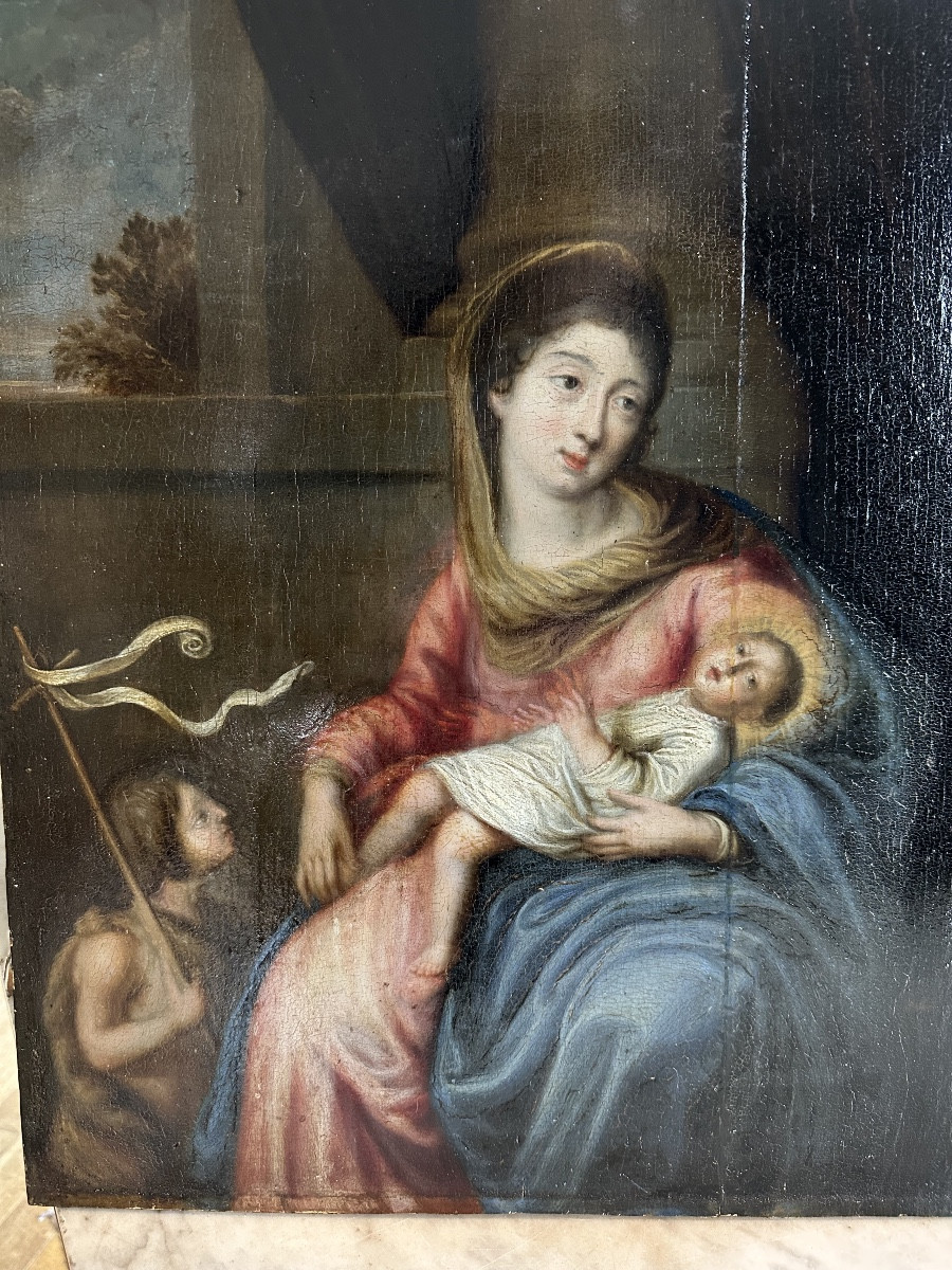 Tableau vierge à l enfant 17eme suiveur de Mignard