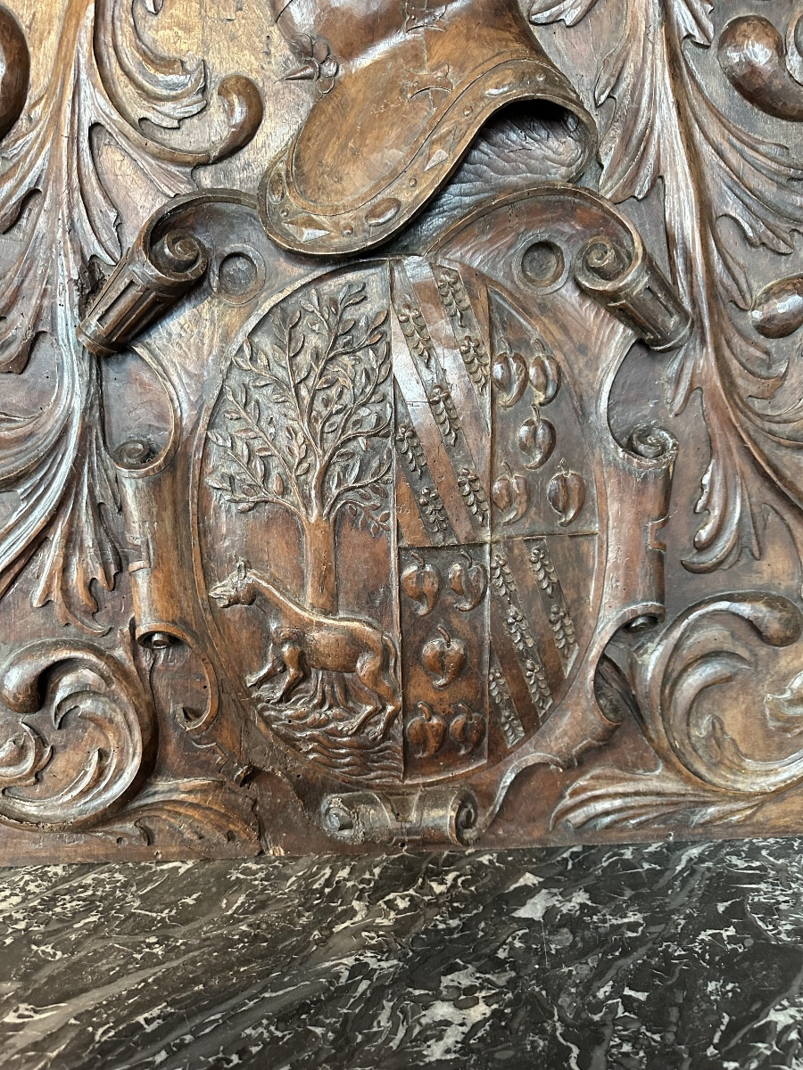 Coat Of Arms Sculpted In The Round, Early 17th Century, On A Walnut Panel-photo-4
