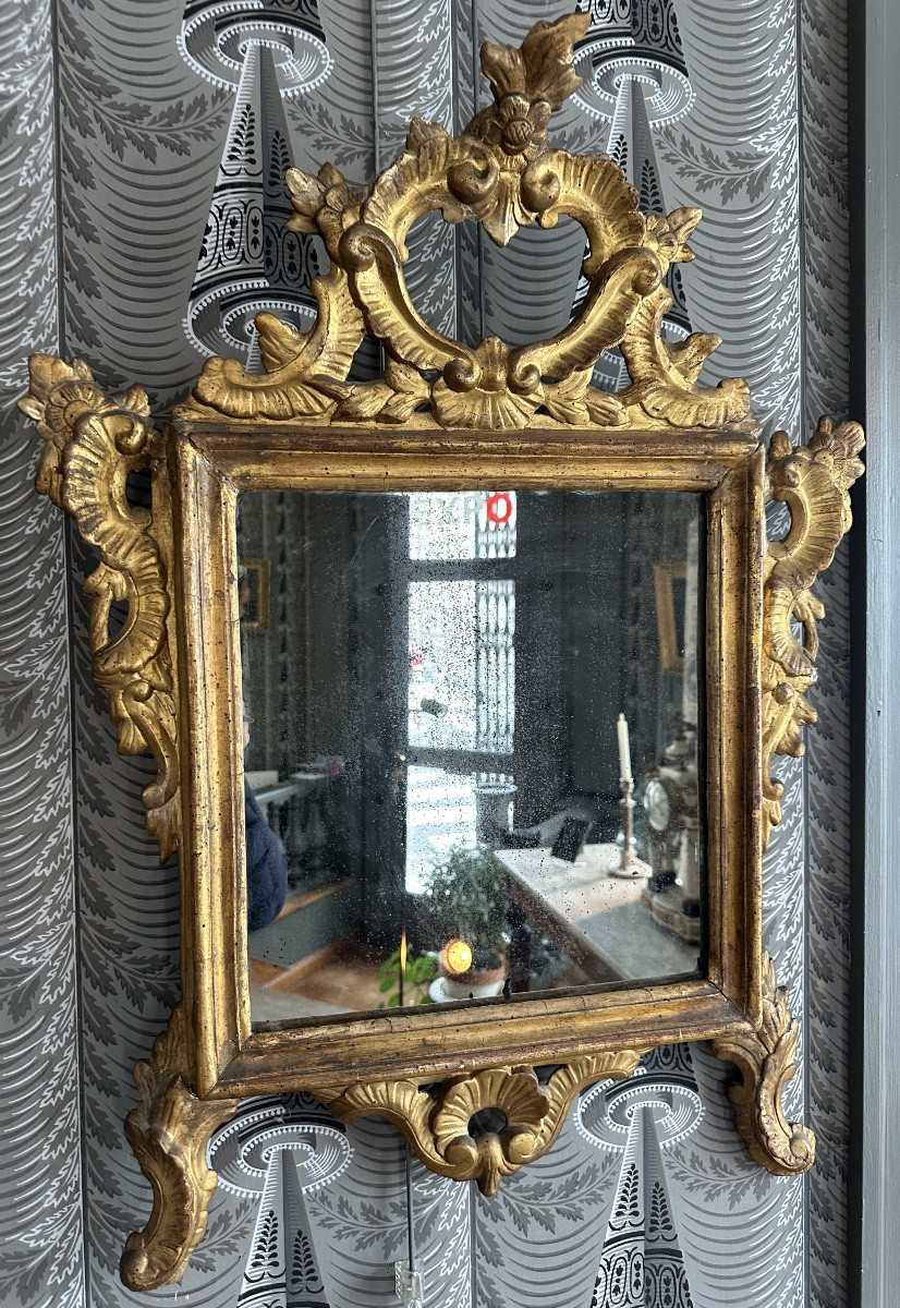 Glace en bois doré Italie fin 17eme-photo-4