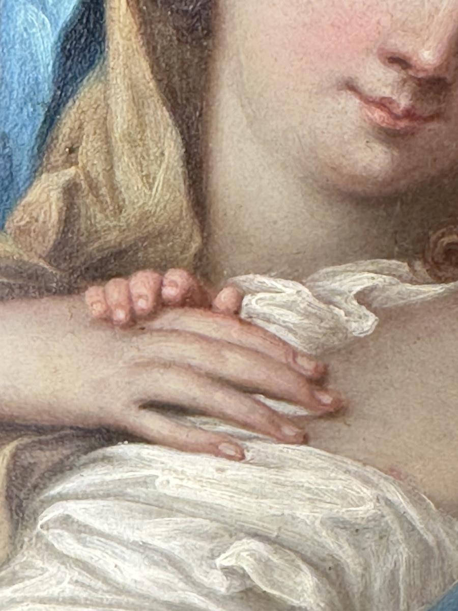 Vierge à l’enfant huile sur cuivre fin 17e début 18e cadre d époque régence en parfait état -photo-6