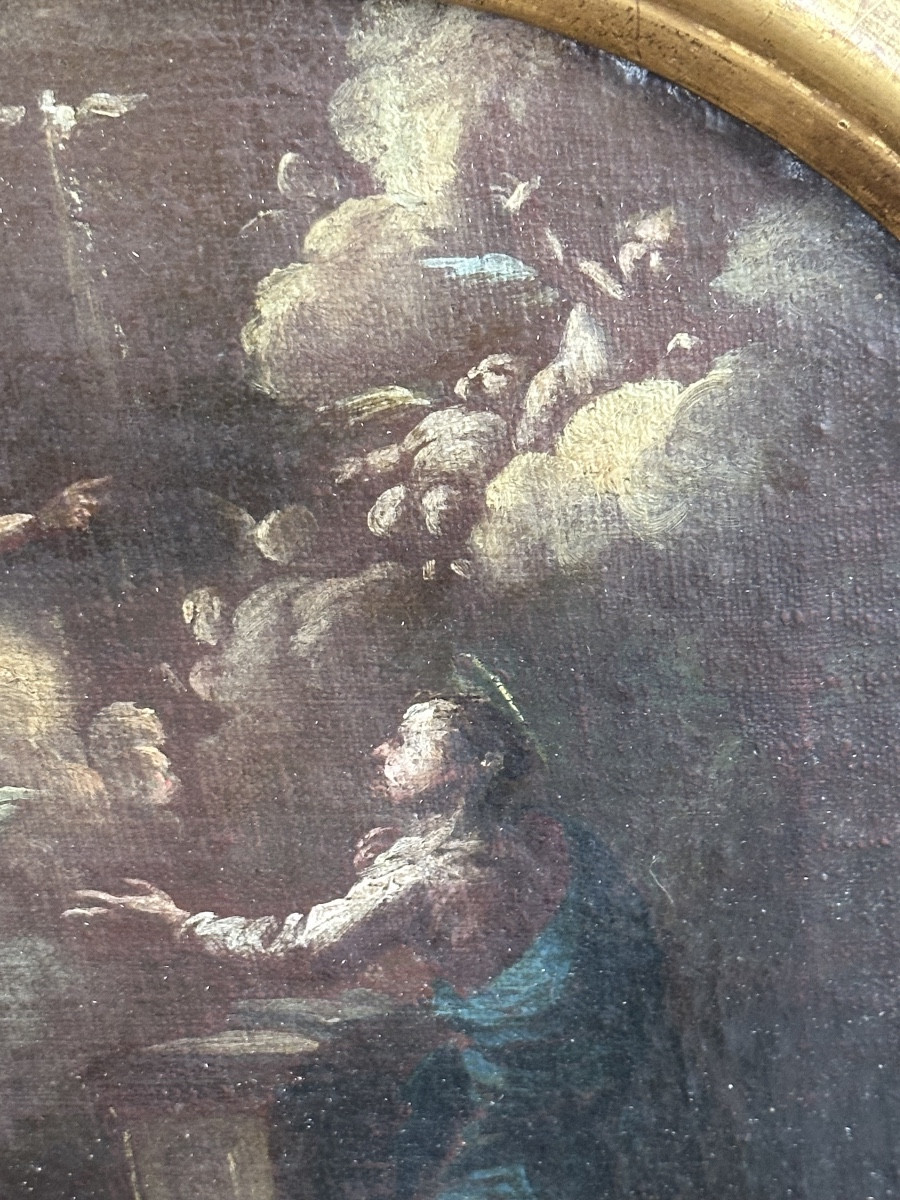 The Annunciation Oil On Canvas 17th Century Italian School-photo-1