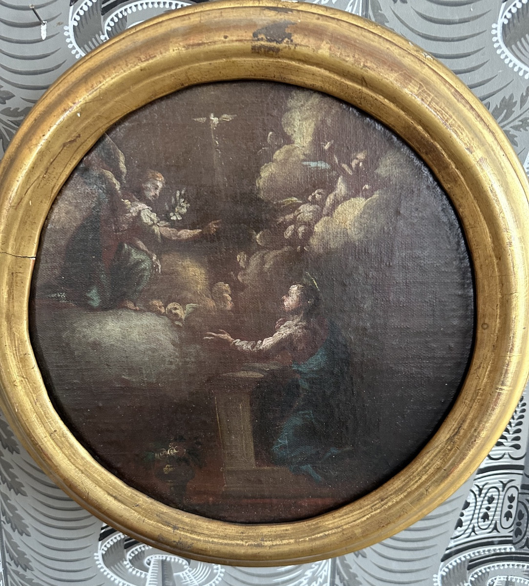 The Annunciation Oil On Canvas 17th Century Italian School