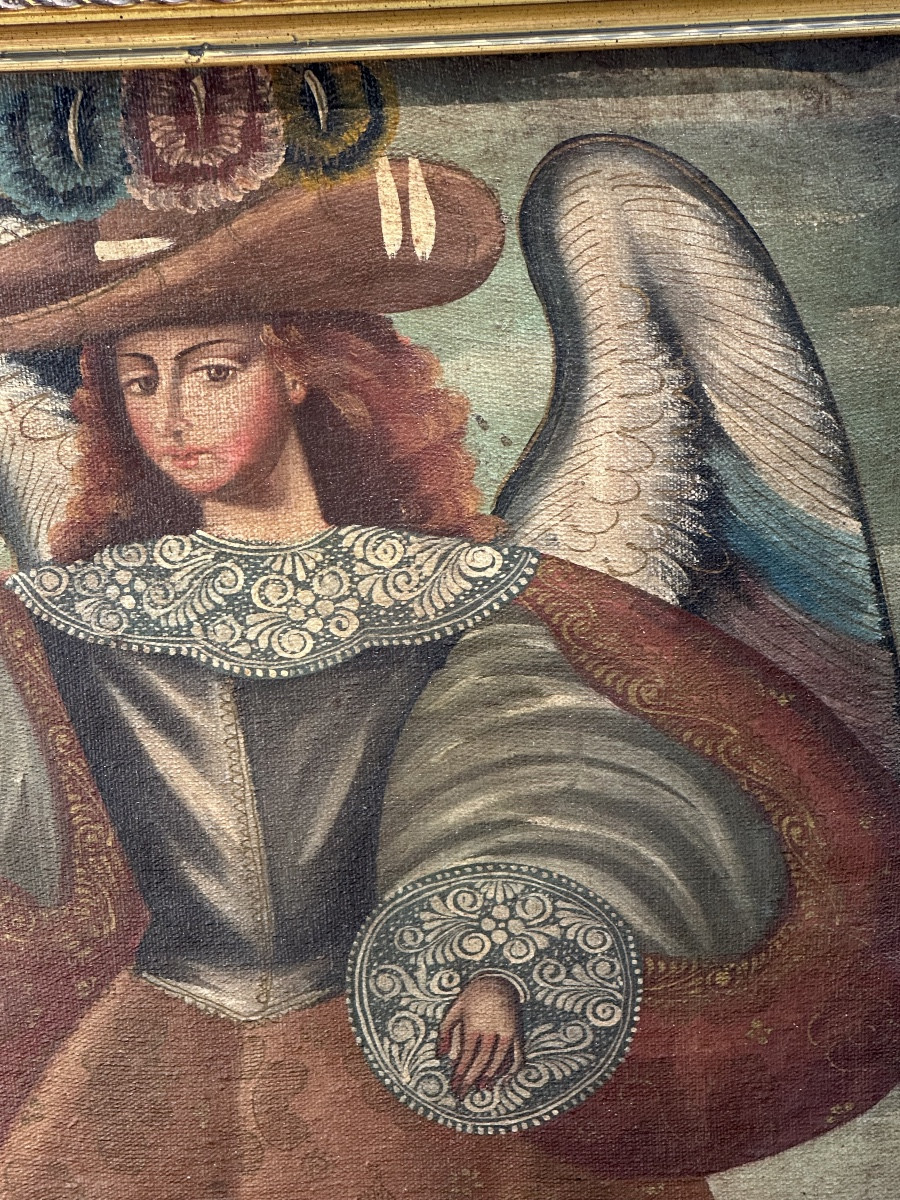 Painting Of An Angel, Cuzco School 19th Century-photo-4