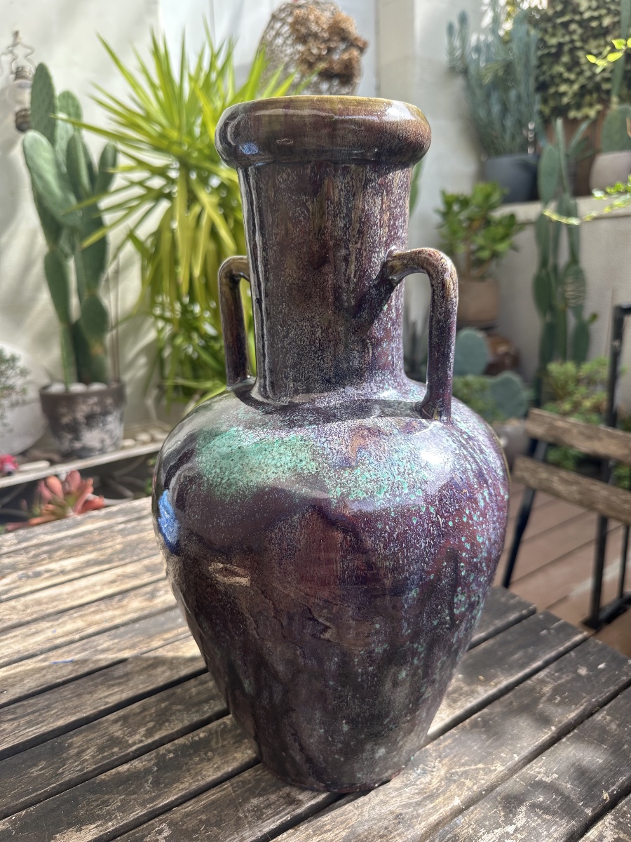 Large Glazed Stoneware Vase Signed Eugène Lion-photo-2