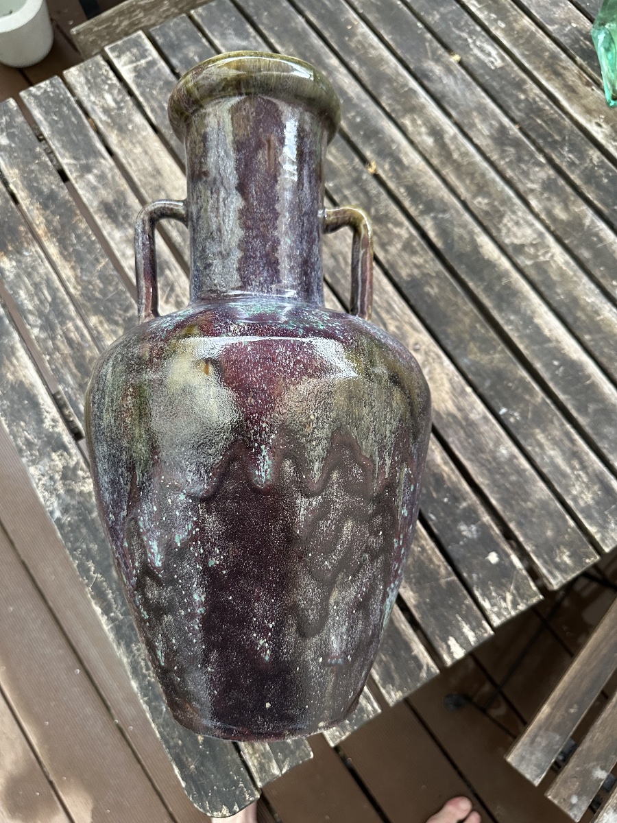 Large Glazed Stoneware Vase Signed Eugène Lion-photo-3