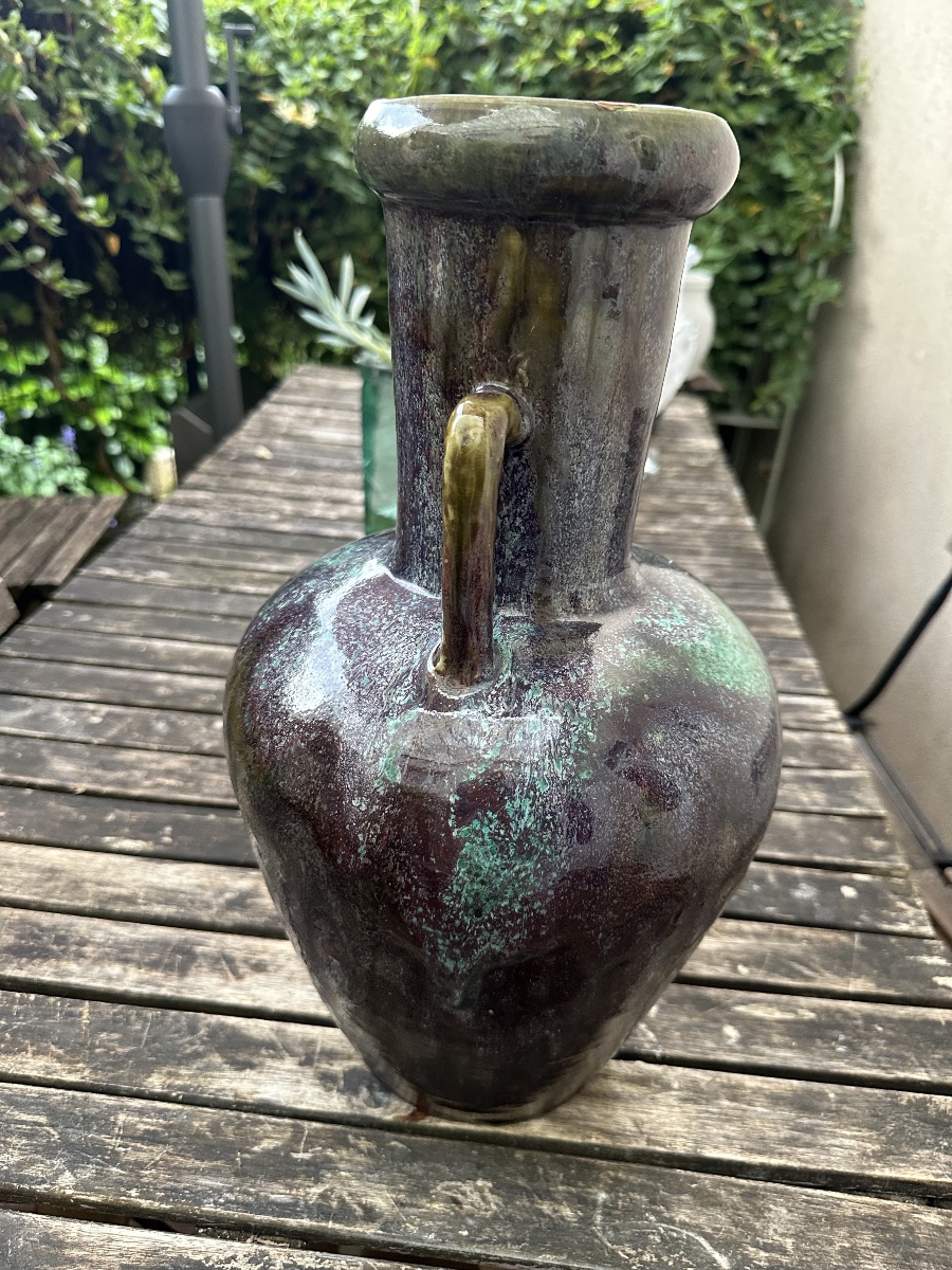 Large Glazed Stoneware Vase Signed Eugène Lion-photo-2
