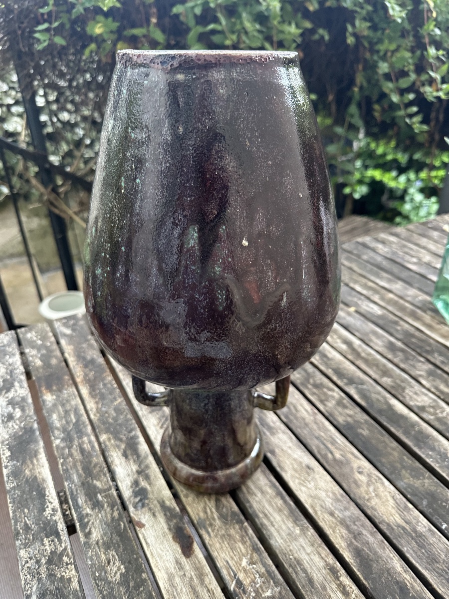 Large Glazed Stoneware Vase Signed Eugène Lion-photo-4