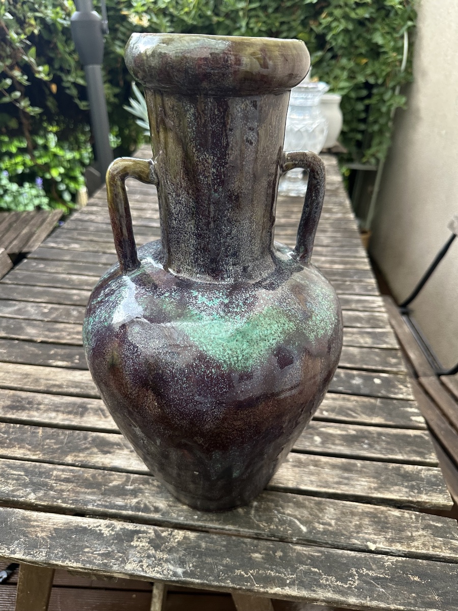 Large Glazed Stoneware Vase Signed Eugène Lion-photo-5