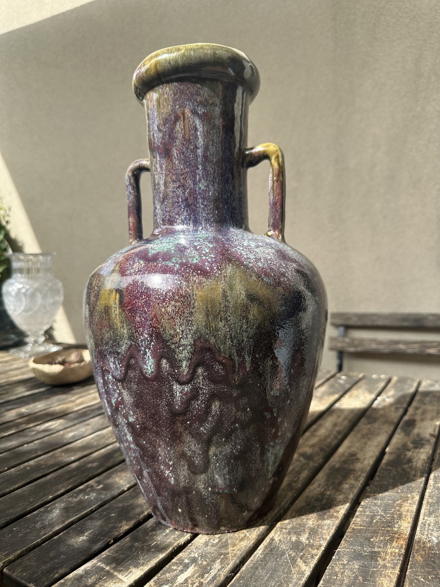 Large Glazed Stoneware Vase Signed Eugène Lion