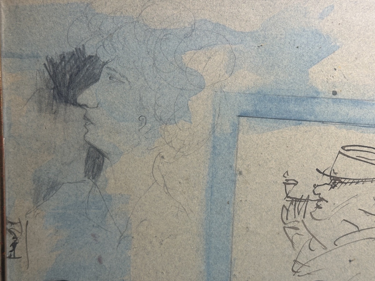 Watercolor Self-portrait Of Anatole France And His Wife Emma-photo-1