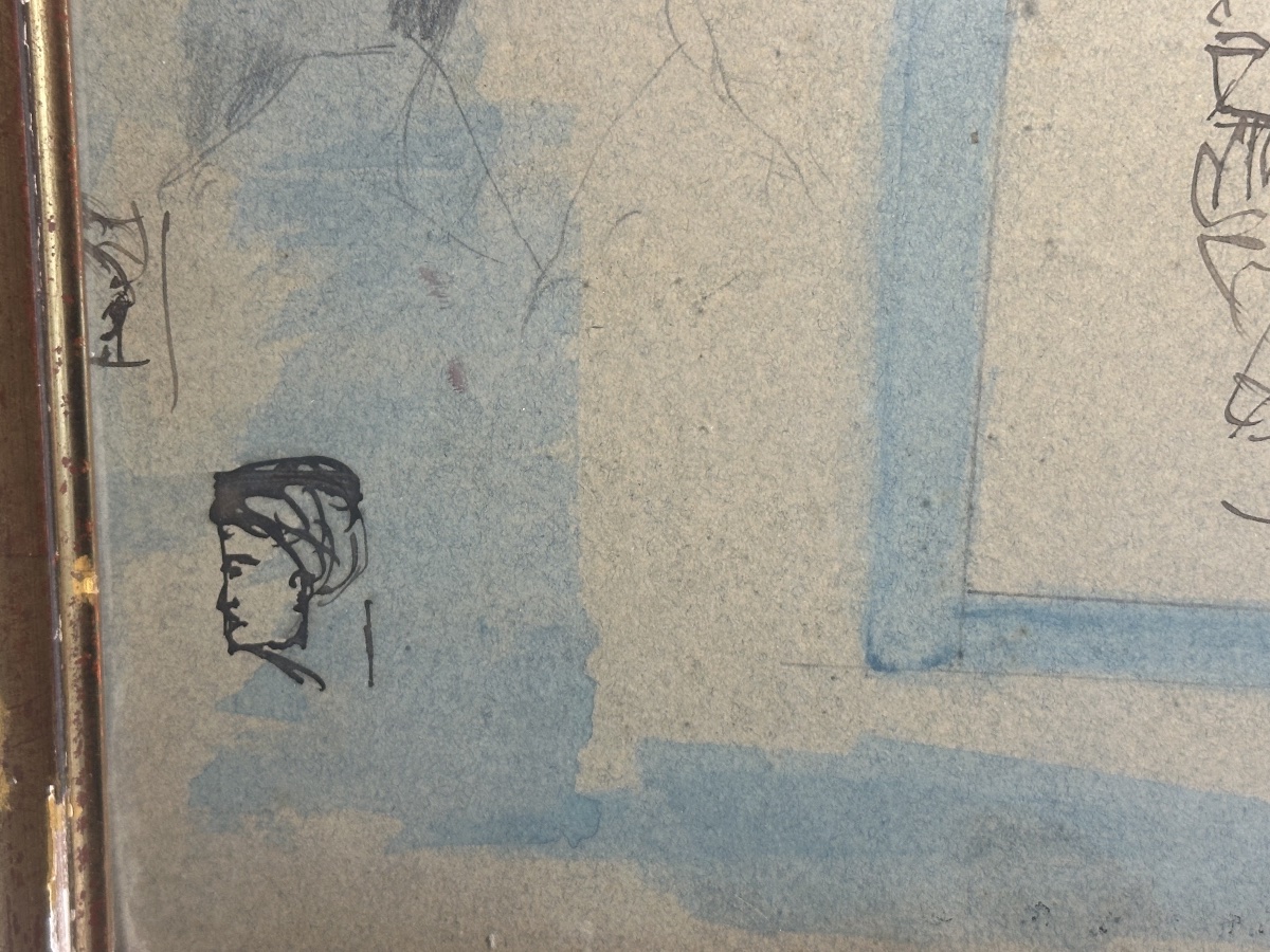 Watercolor Self-portrait Of Anatole France And His Wife Emma-photo-4