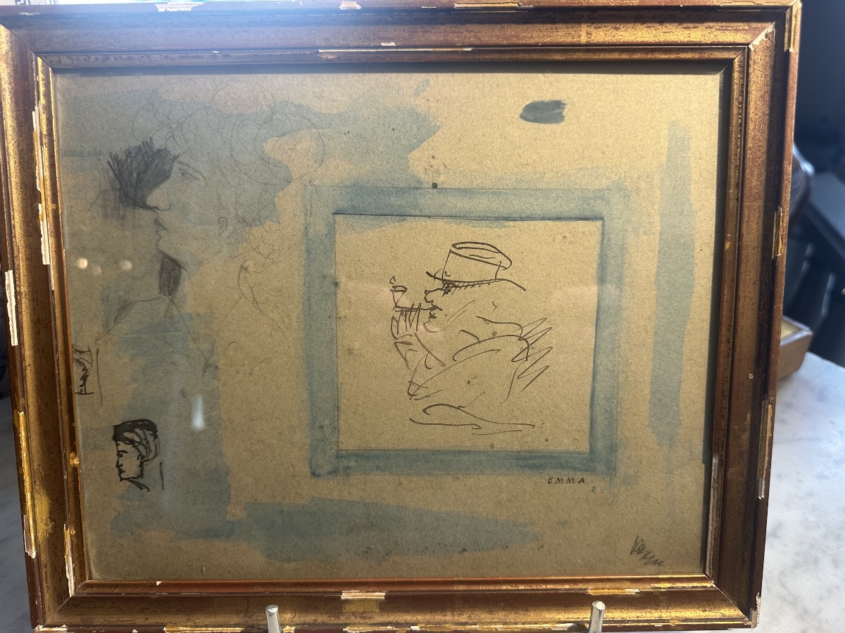 Watercolor Self-portrait Of Anatole France And His Wife Emma-photo-5