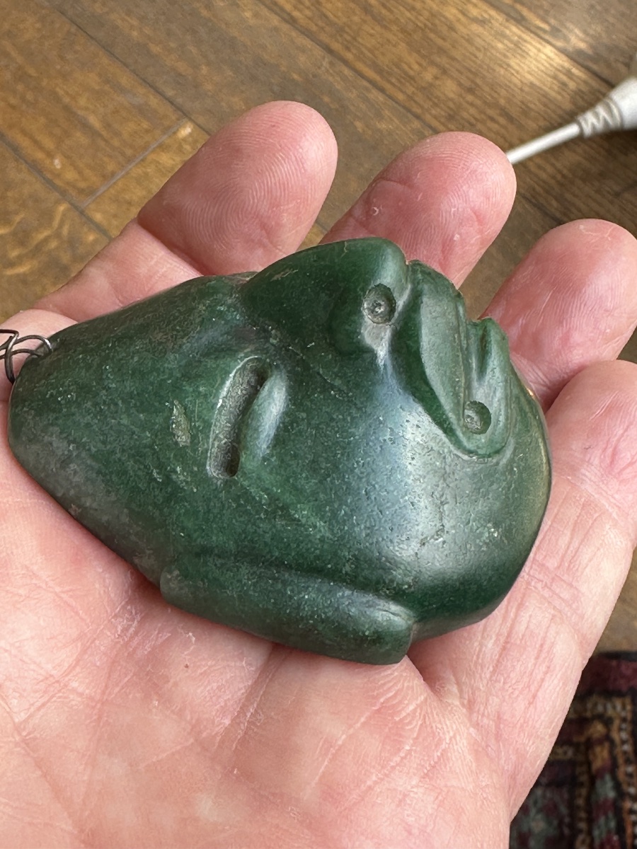 Masque pendentif Olméque  précolombien en jade 1150-500 av  J-C-photo-8
