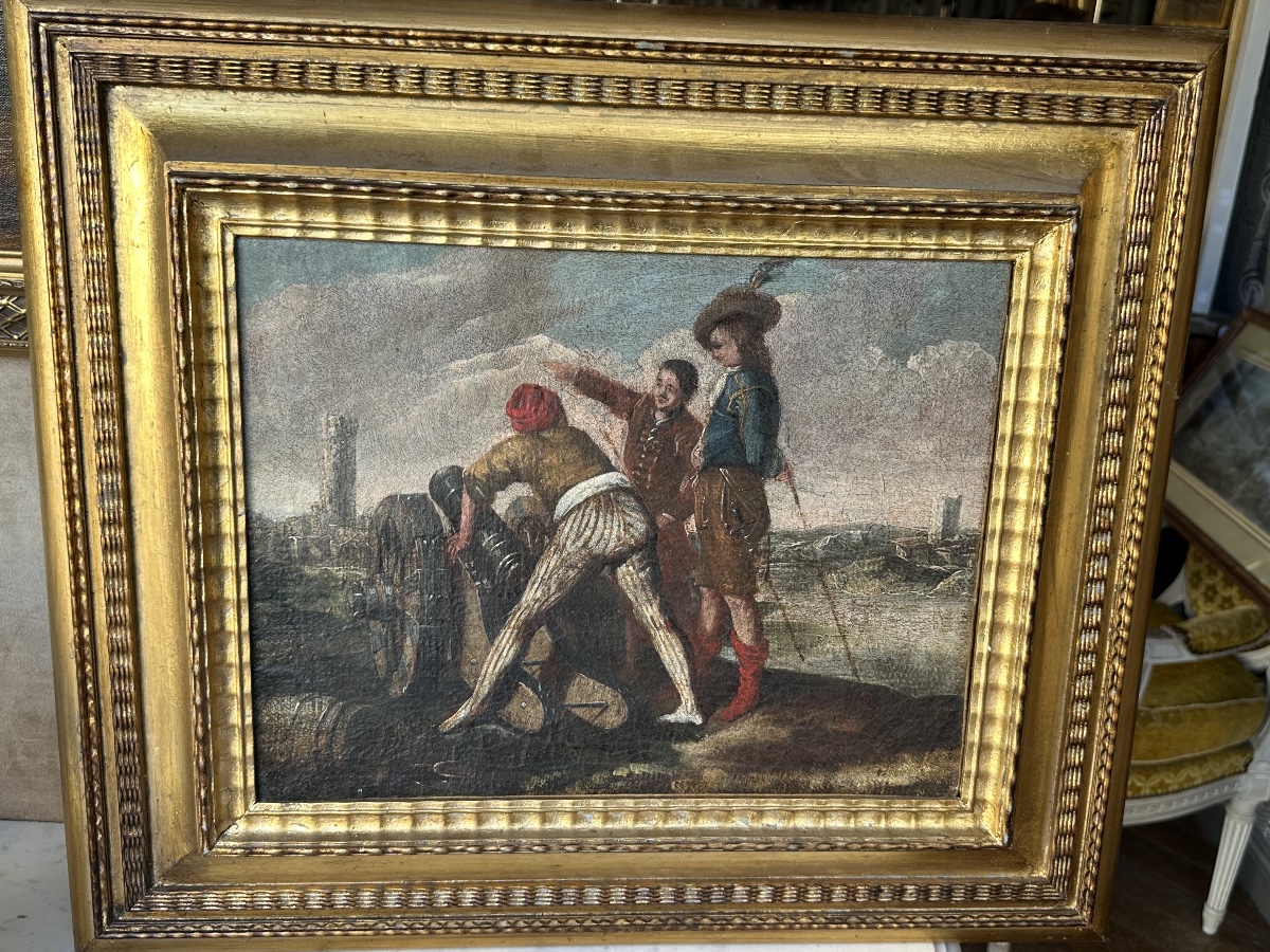 Tableau fin 17 eme  les artilleurs école italienne 