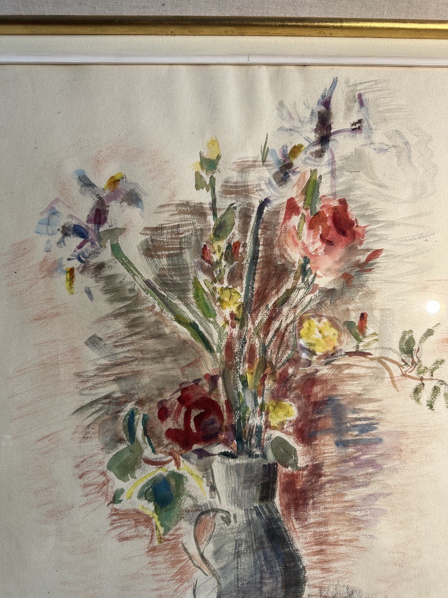 Large Watercolor By Lilian Whitteker, 1961. Period Frame; American Painter, 1881–1979-photo-4