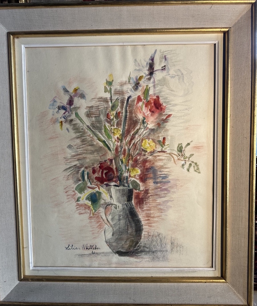 Large Watercolor By Lilian Whitteker, 1961. Period Frame; American Painter, 1881–1979