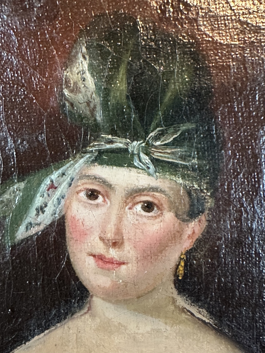 Portrait de femme d époque empire huile sur toile-photo-4
