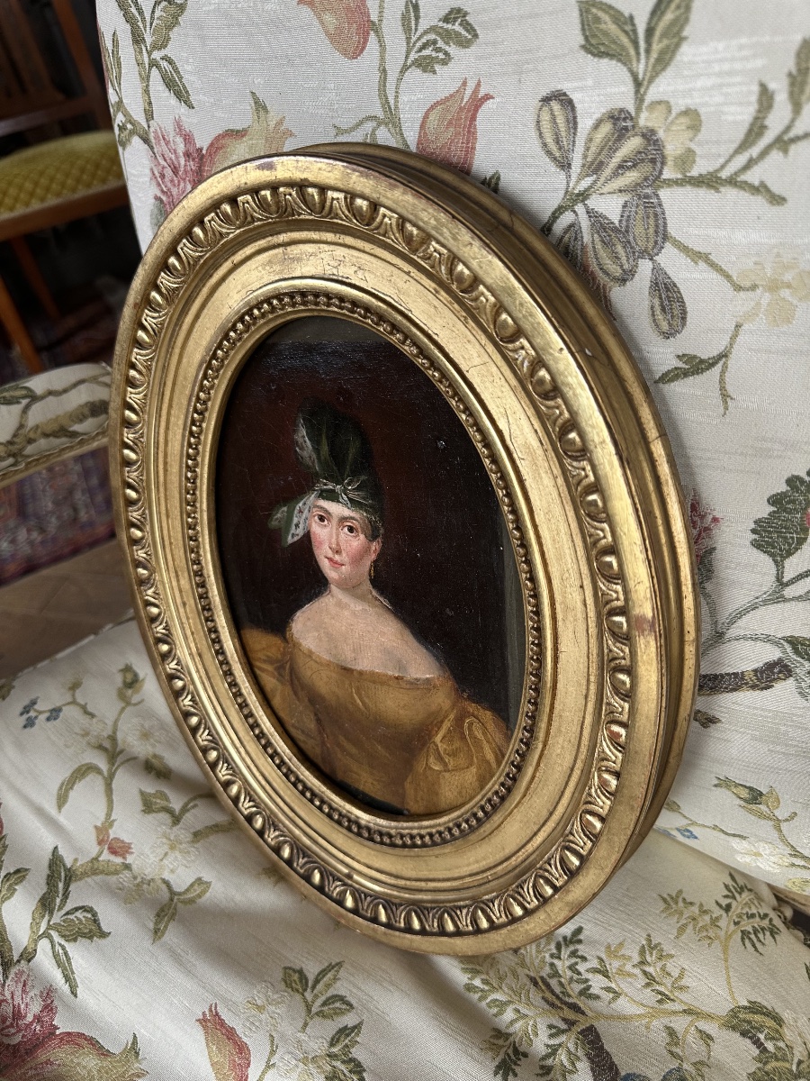 Portrait de femme d époque empire huile sur toile-photo-4