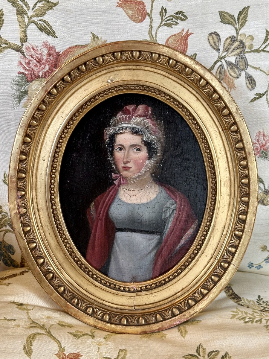 Portrait de femme d époque empire huile sur toile -photo-1