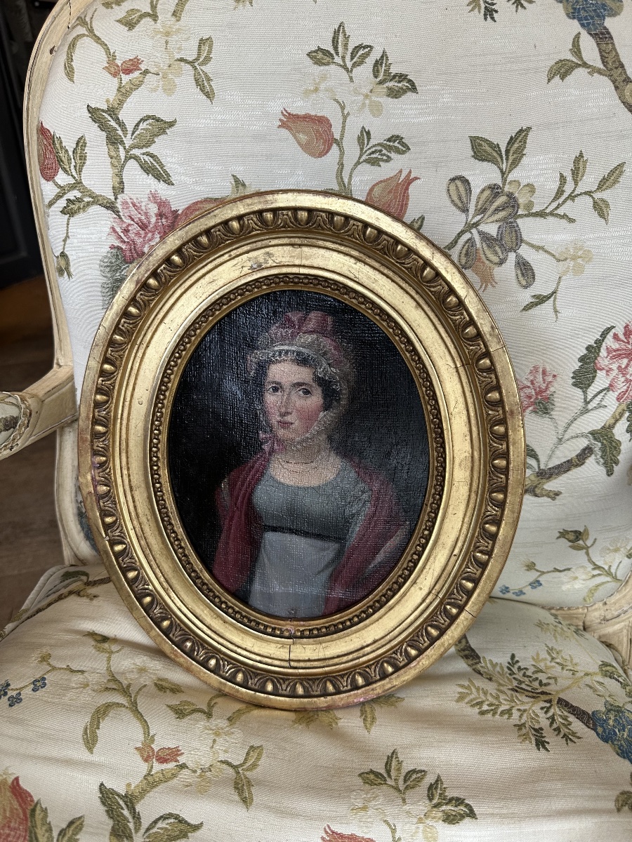 Portrait de femme d époque empire huile sur toile -photo-2