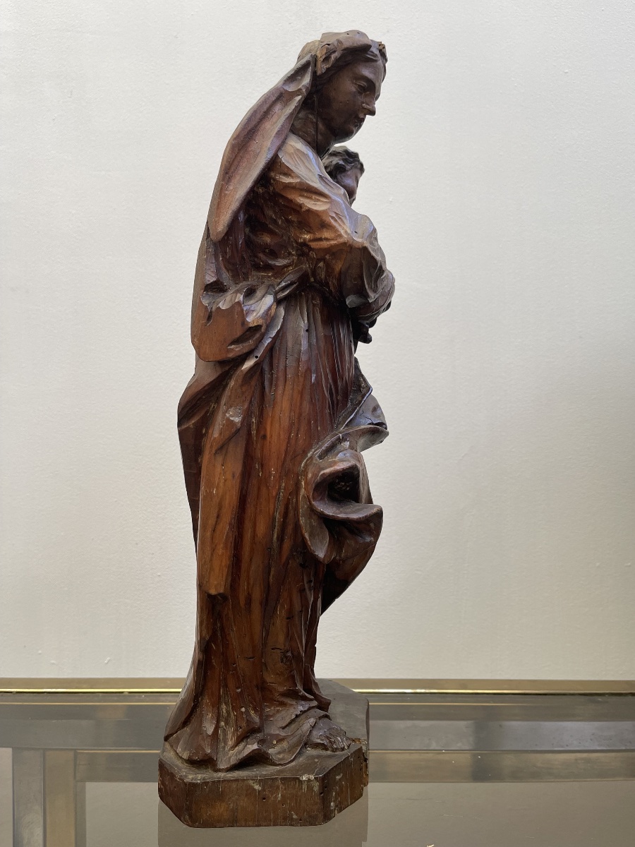 Vierge à l enfant 17 eme en noyer France-photo-4