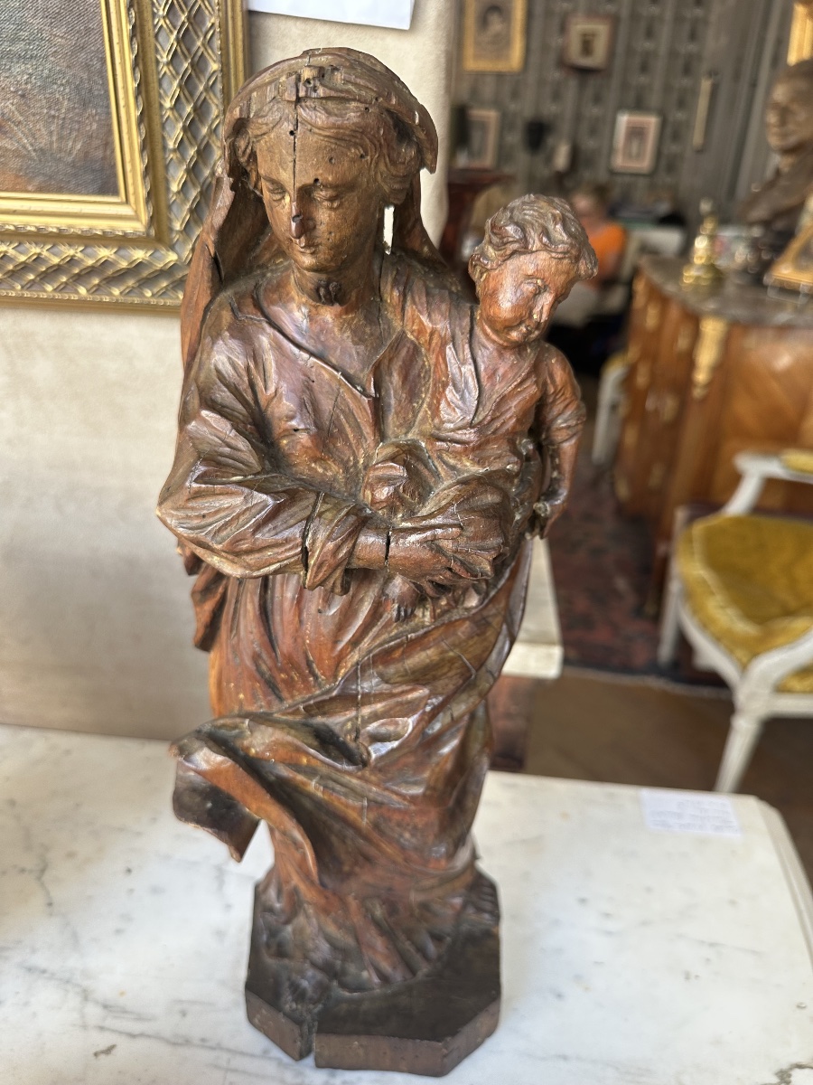 Vierge à l enfant 17 eme en noyer France-photo-3
