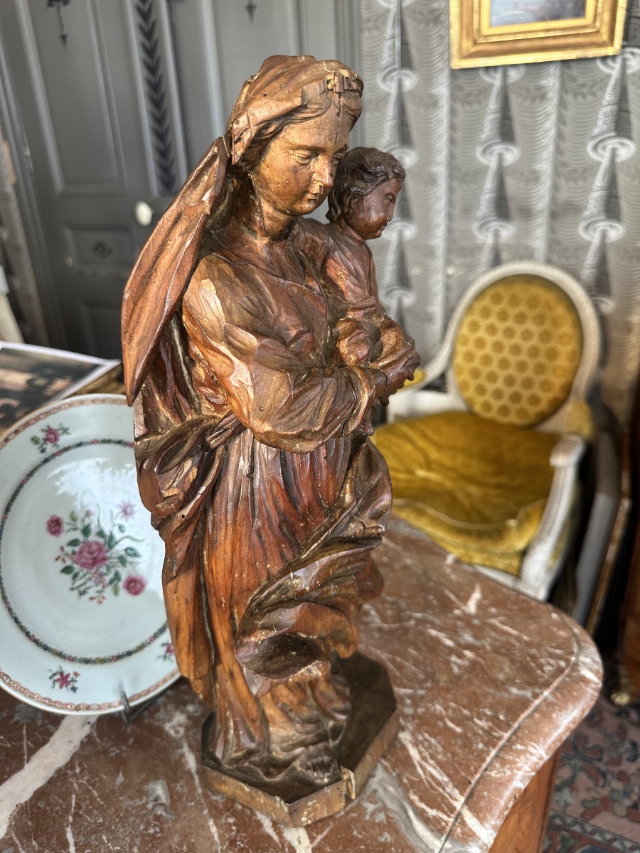 Vierge à l enfant 17 eme en noyer France-photo-4
