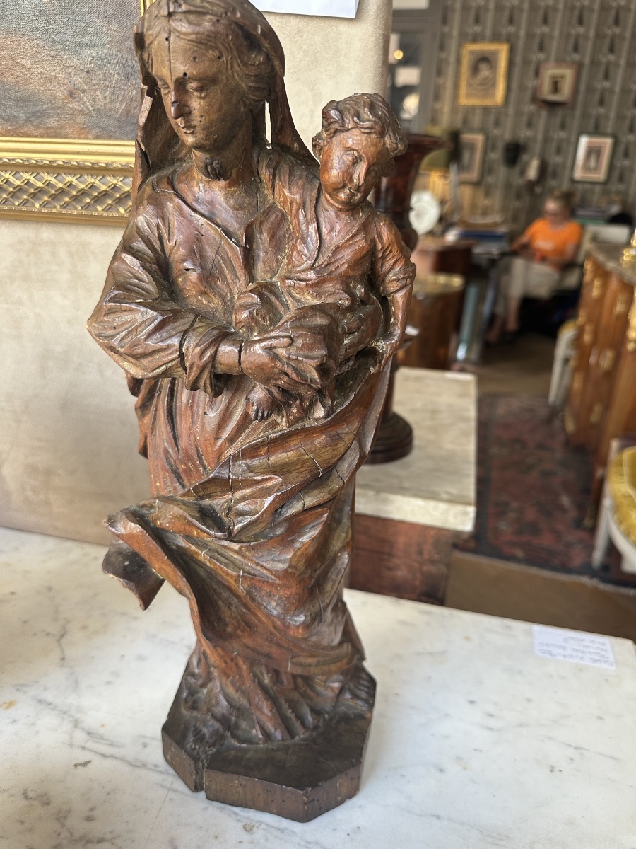 Vierge à l enfant 17 eme en noyer France-photo-6