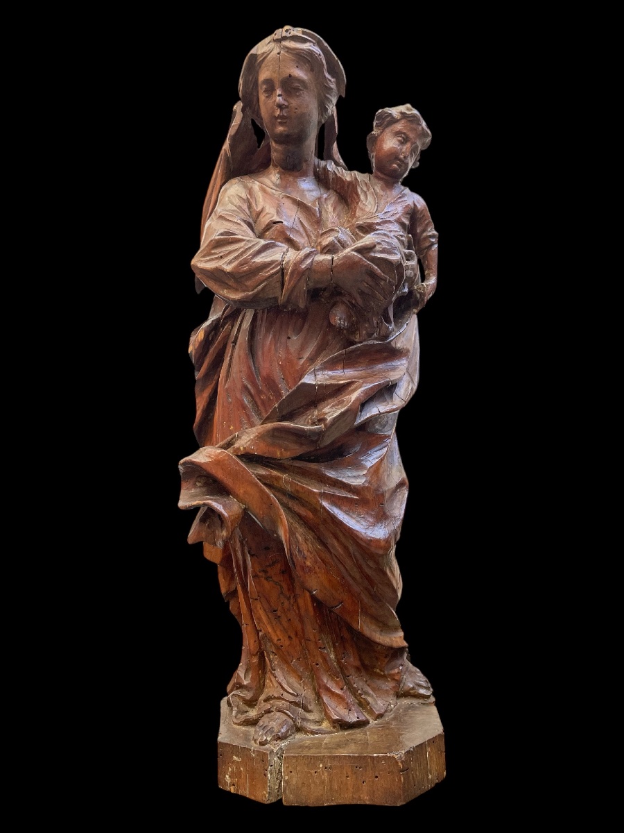 Vierge à l enfant 17 eme en noyer France