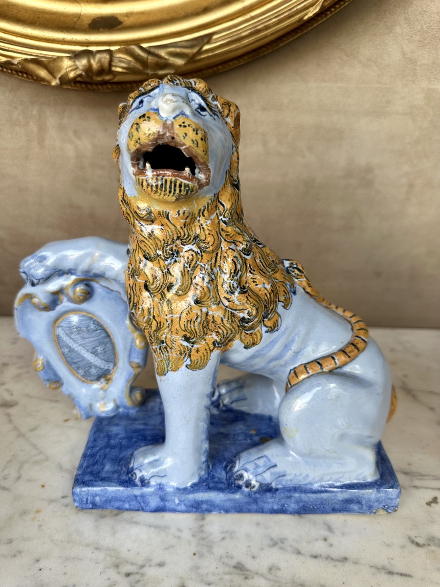 18th-century Rouen Earthenware Lion In Perfect Condition -photo-2