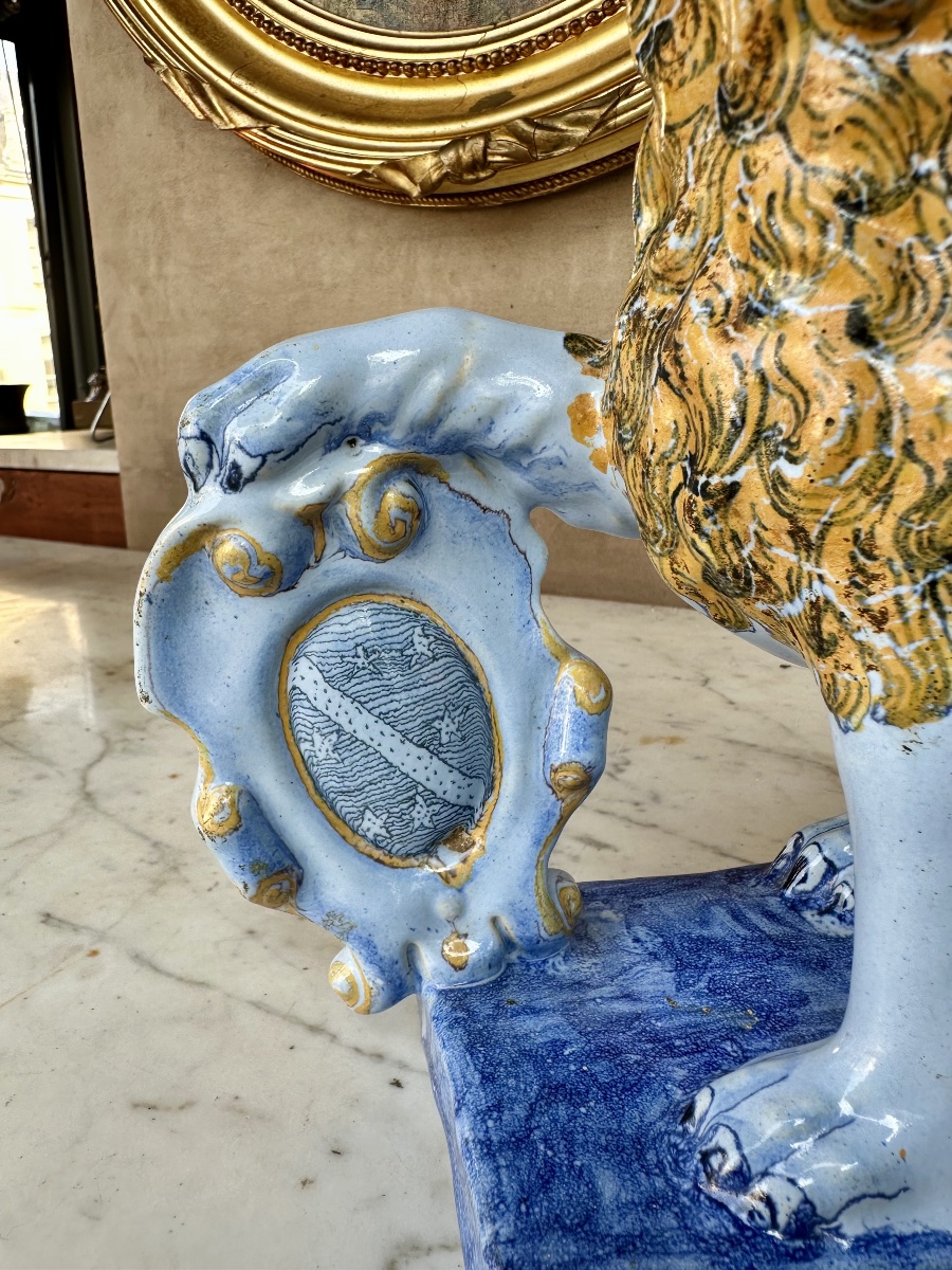 18th-century Rouen Earthenware Lion In Perfect Condition -photo-3