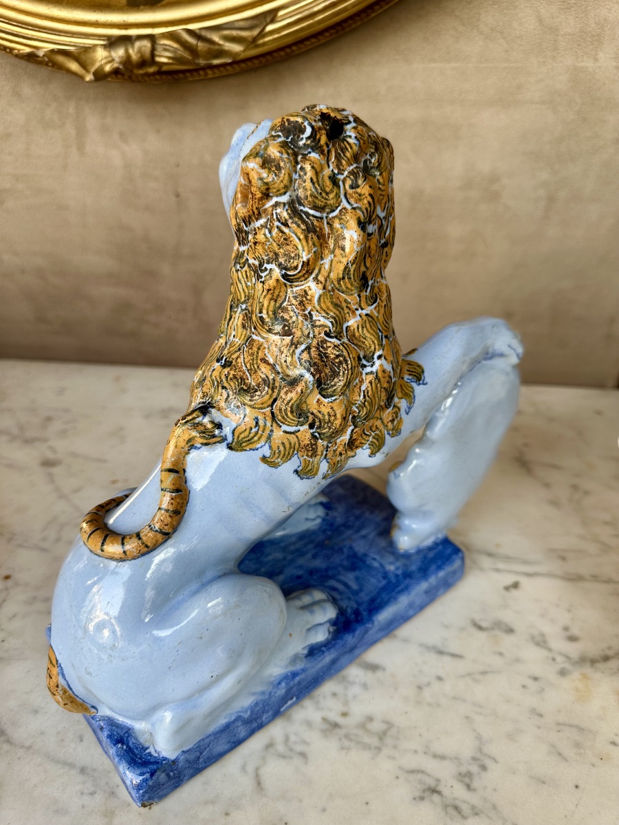 18th-century Rouen Earthenware Lion In Perfect Condition -photo-2