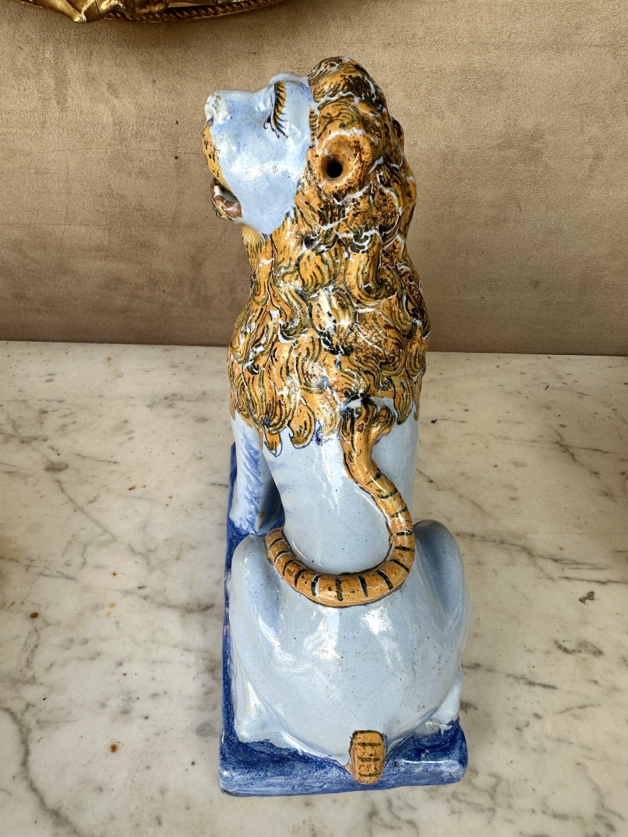 18th-century Rouen Earthenware Lion In Perfect Condition -photo-3