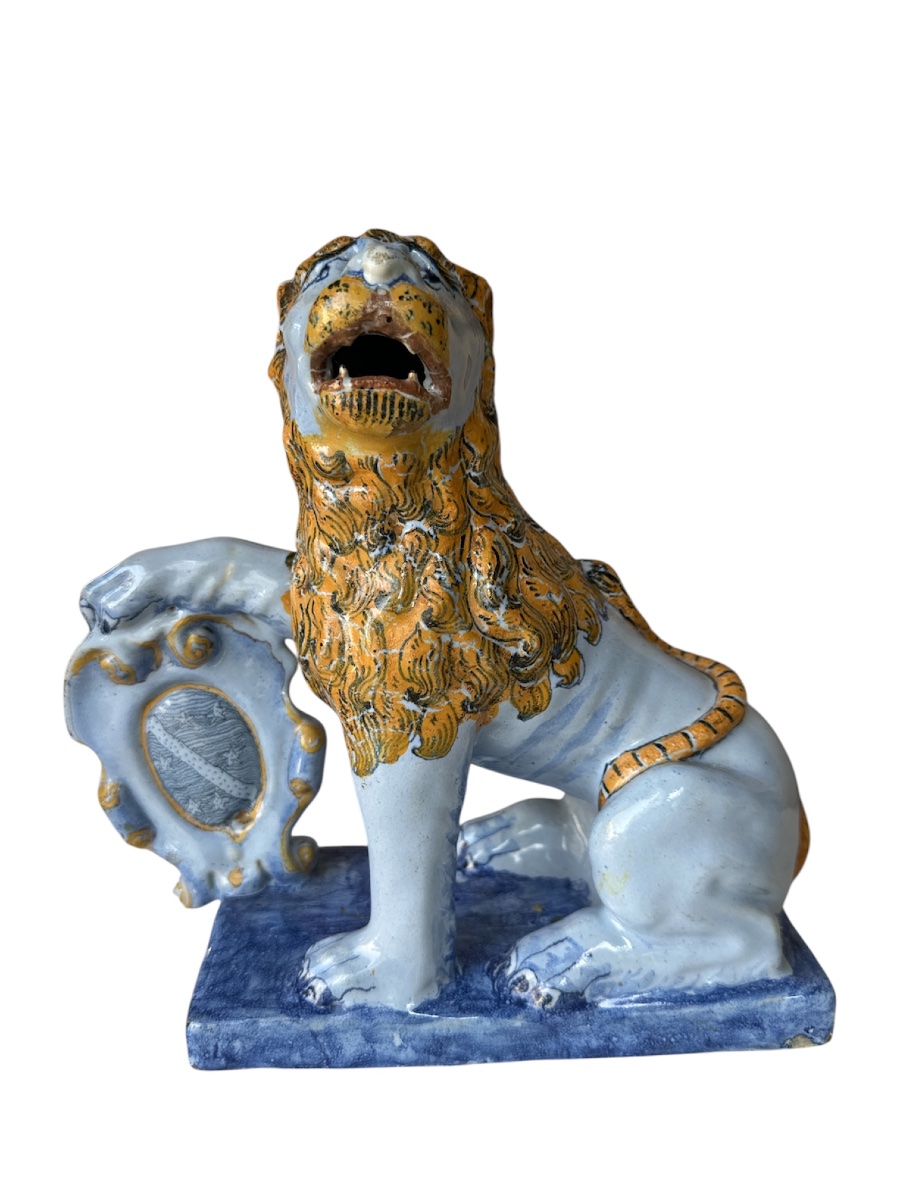 18th-century Rouen Earthenware Lion In Perfect Condition -photo-7