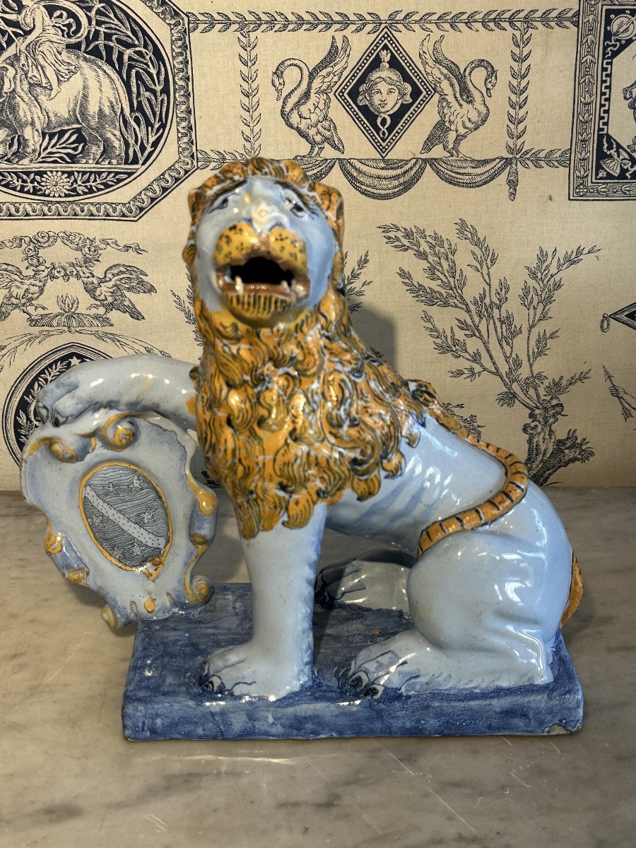 18th-century Rouen Earthenware Lion In Perfect Condition -photo-8