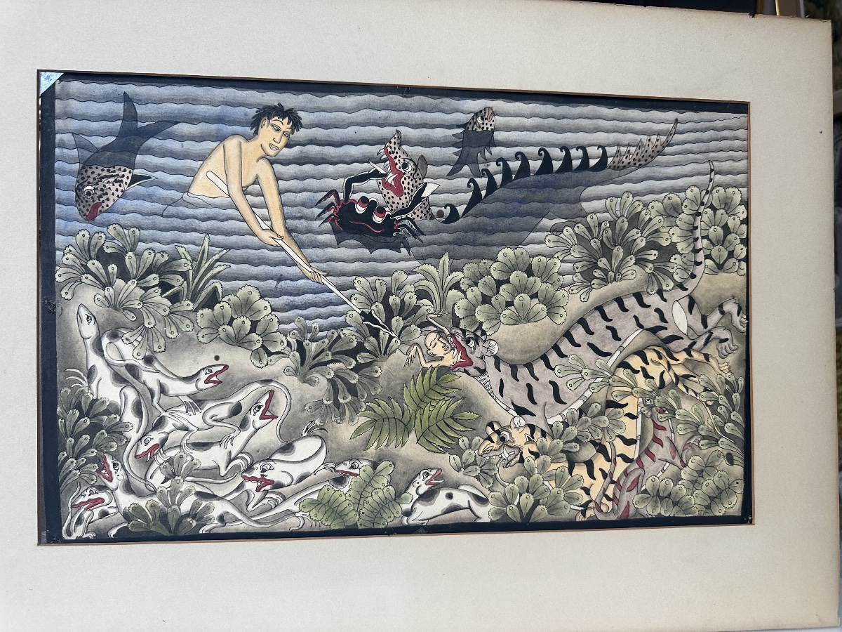 Watercolor By Ida Bagus Wija, Bali, 1912–1988: Water And Earth-photo-1