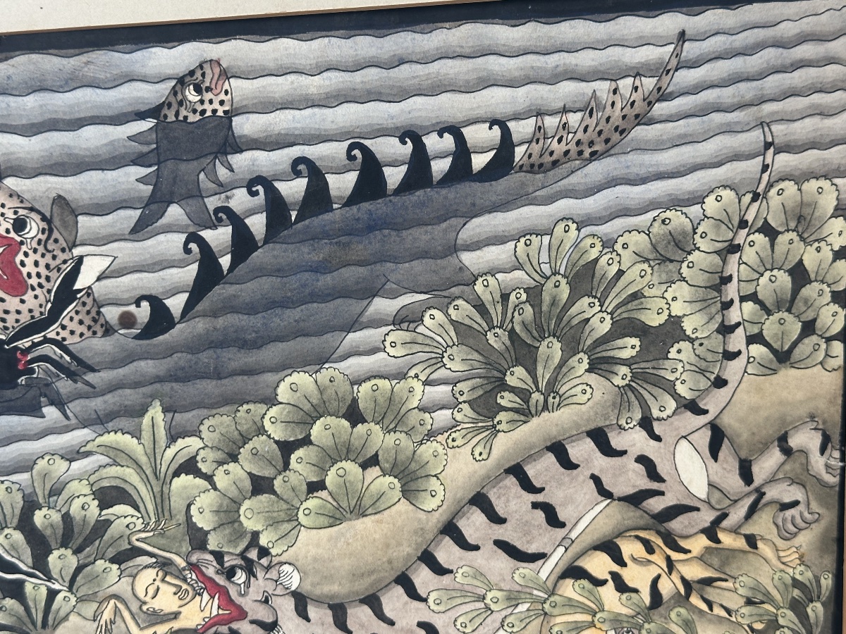 Watercolor By Ida Bagus Wija, Bali, 1912–1988: Water And Earth-photo-6