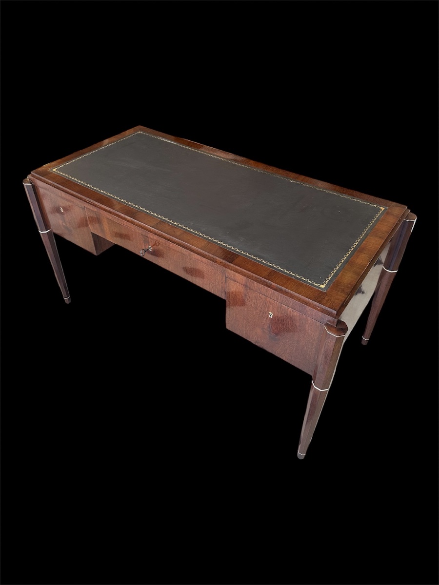 Art Deco Mid-century Flat-top Desk Made Of Palm Wood And Ivory, Attributed To Jules Leleu-photo-2