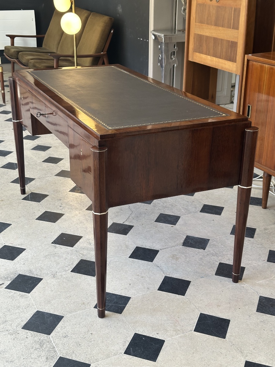 Art Deco Mid-century Flat-top Desk Made Of Palm Wood And Ivory, Attributed To Jules Leleu-photo-3