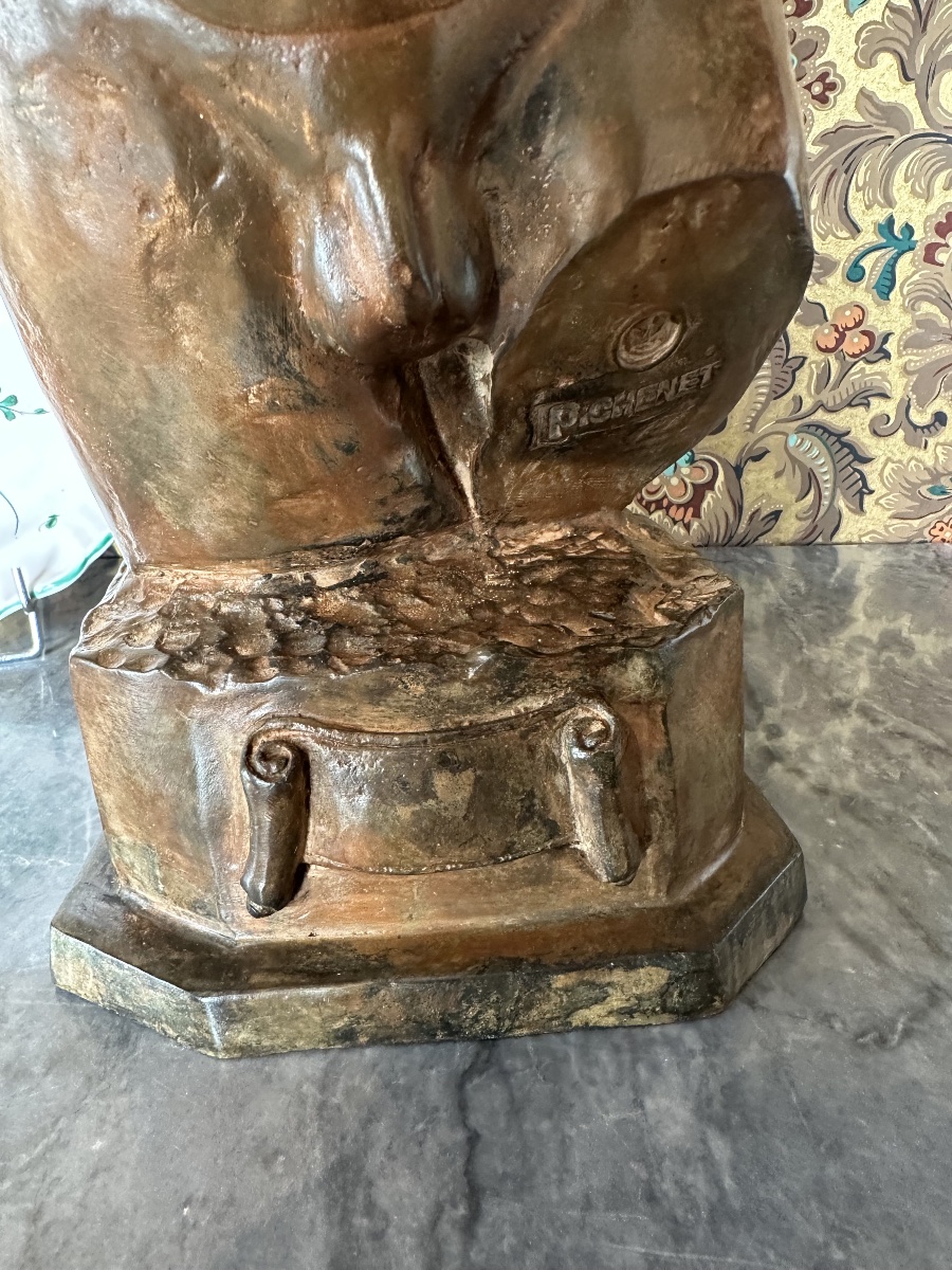 Antique-style Bronze Bust By Pierre Chenet, Lost-wax Casting, 20th Century-photo-2