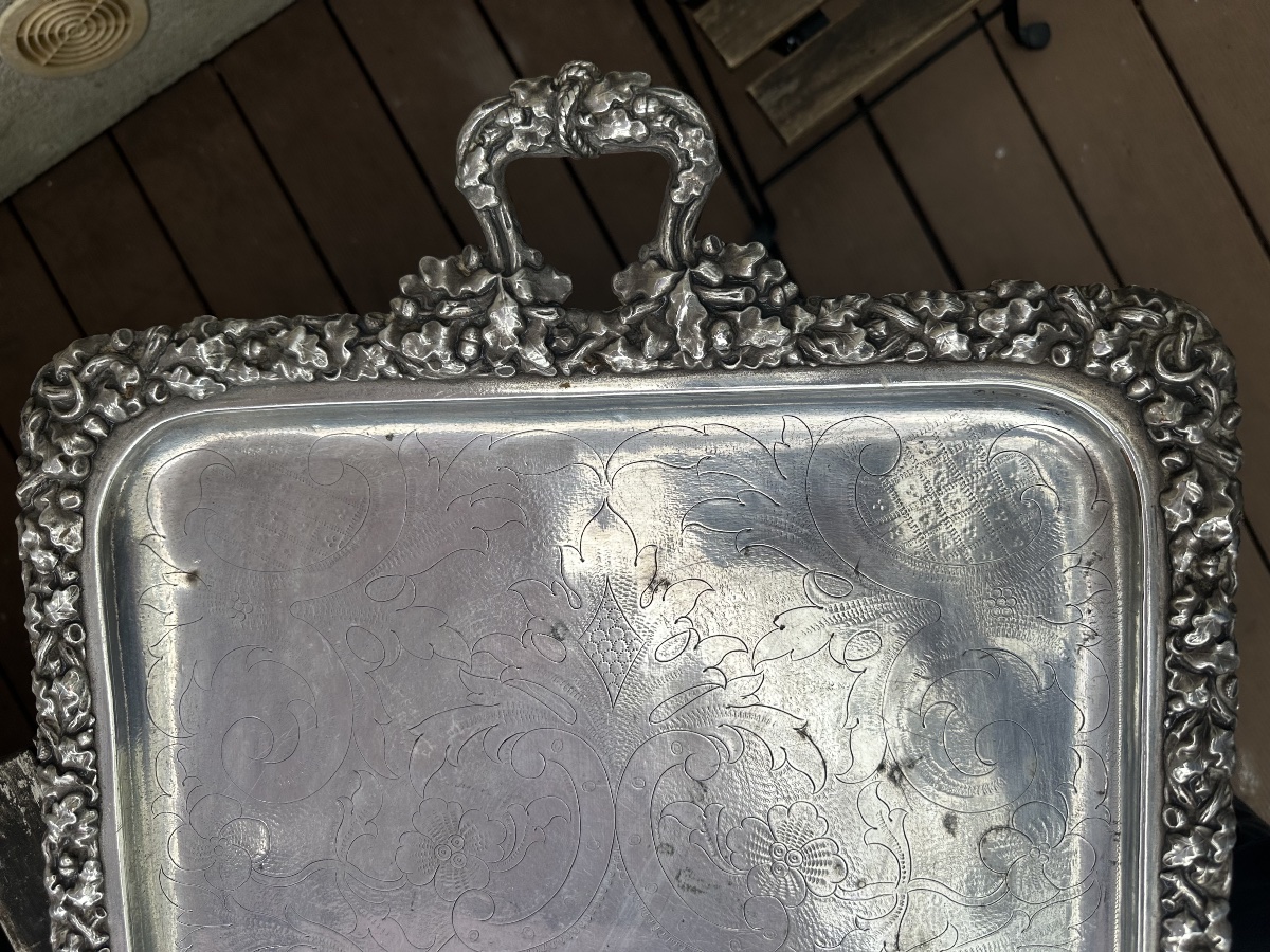 Large 19th-century Silver-plated Metal Tray By Charles Christofle-photo-3