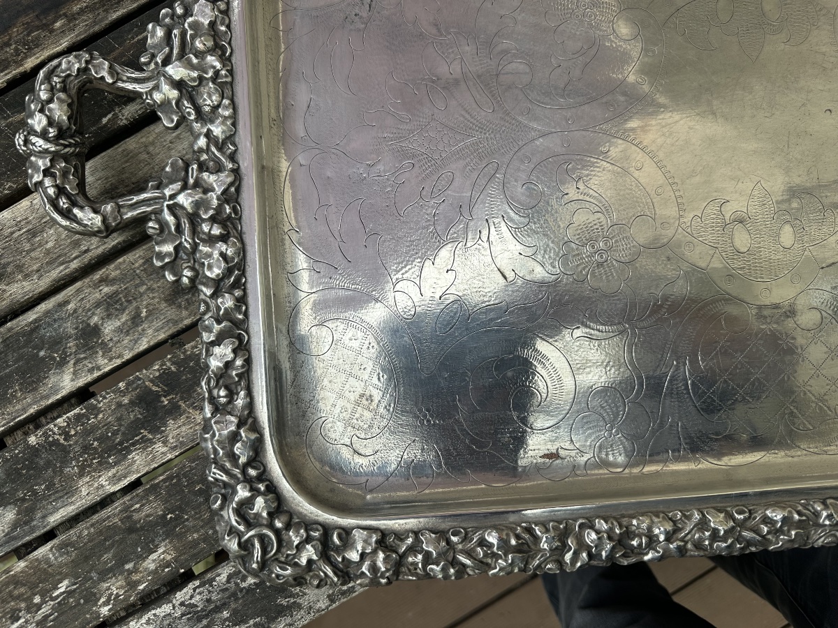Large 19th-century Silver-plated Metal Tray By Charles Christofle-photo-4