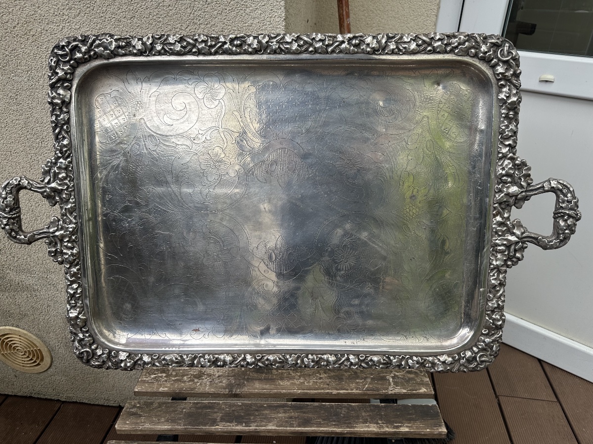 Large 19th-century Silver-plated Metal Tray By Charles Christofle