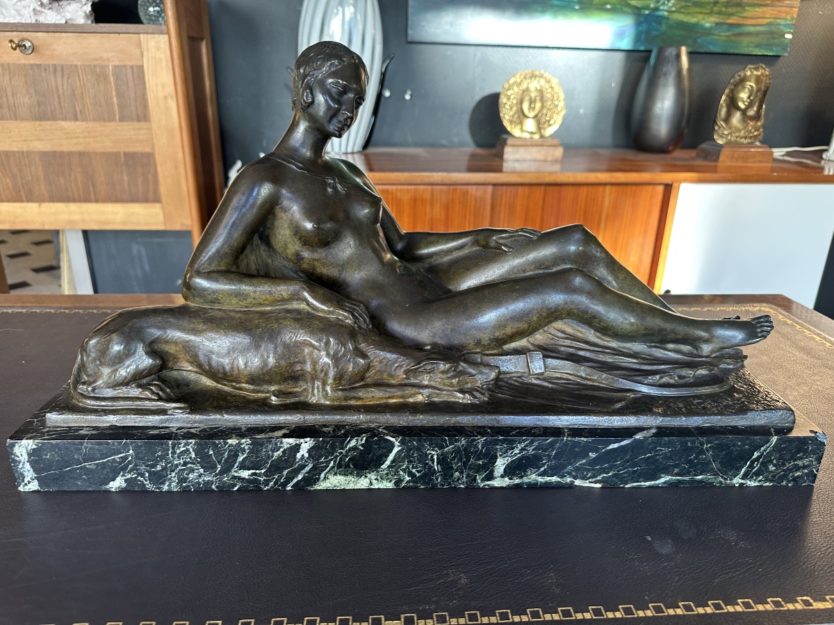 Bronze Art Deco Diane chasseresse par Henri Fugére 1925 cire perdue-photo-2