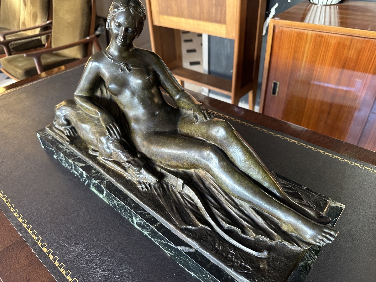 Bronze Art Deco Diane chasseresse par Henri Fugére 1925 cire perdue-photo-3