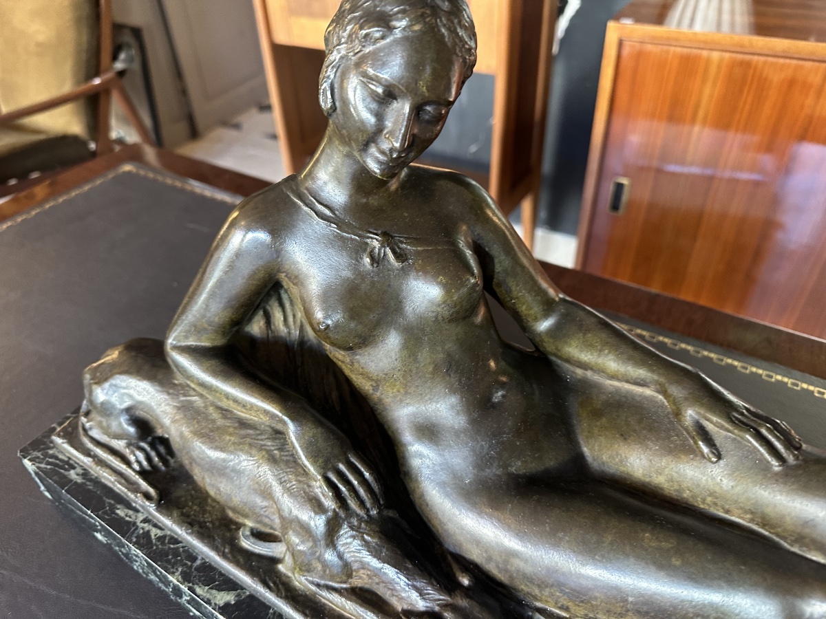 Bronze Art Deco Diane chasseresse par Henri Fugére 1925 cire perdue-photo-4