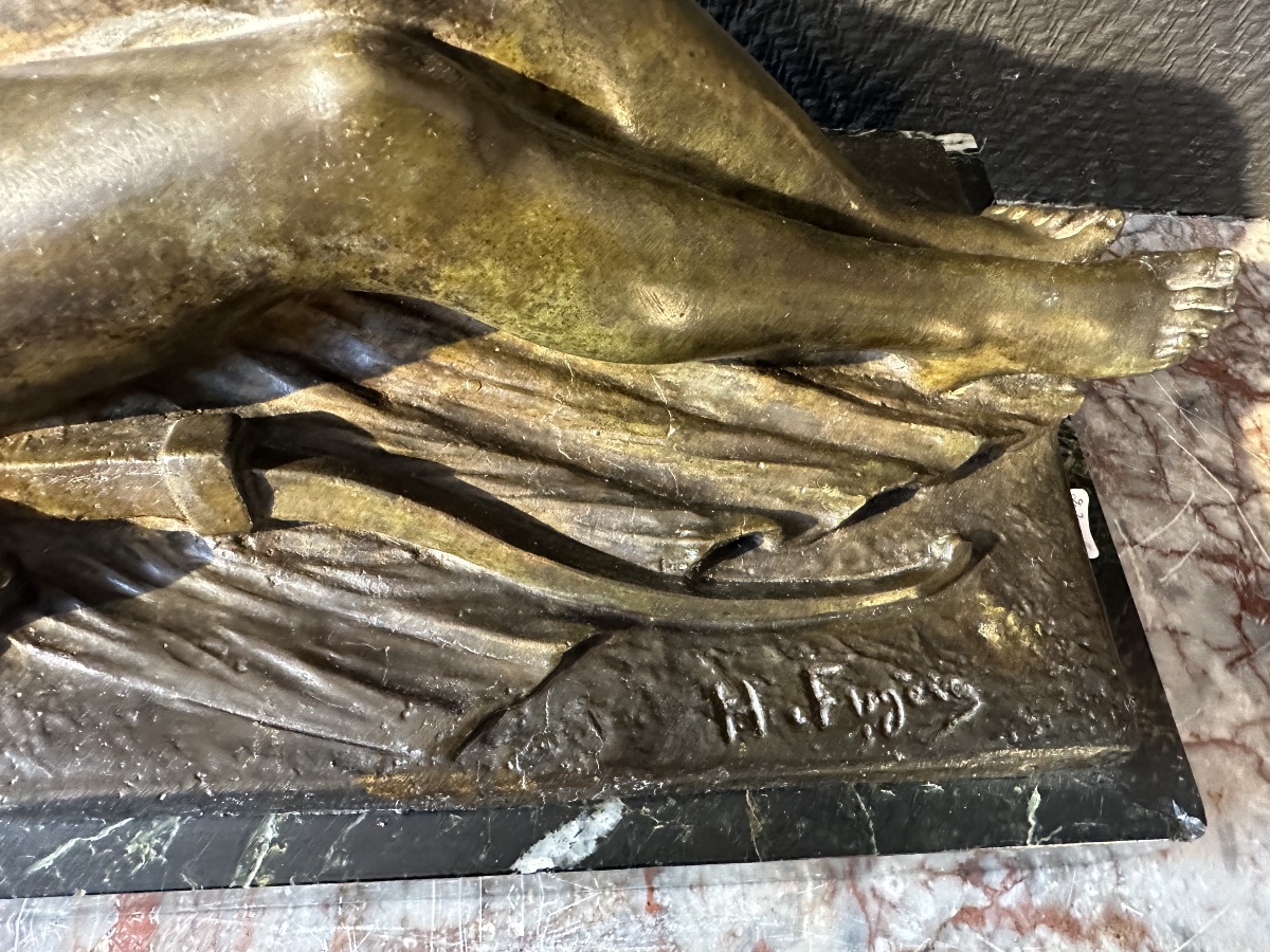 Bronze Art Deco Diane chasseresse par Henri Fugére 1925 cire perdue-photo-2